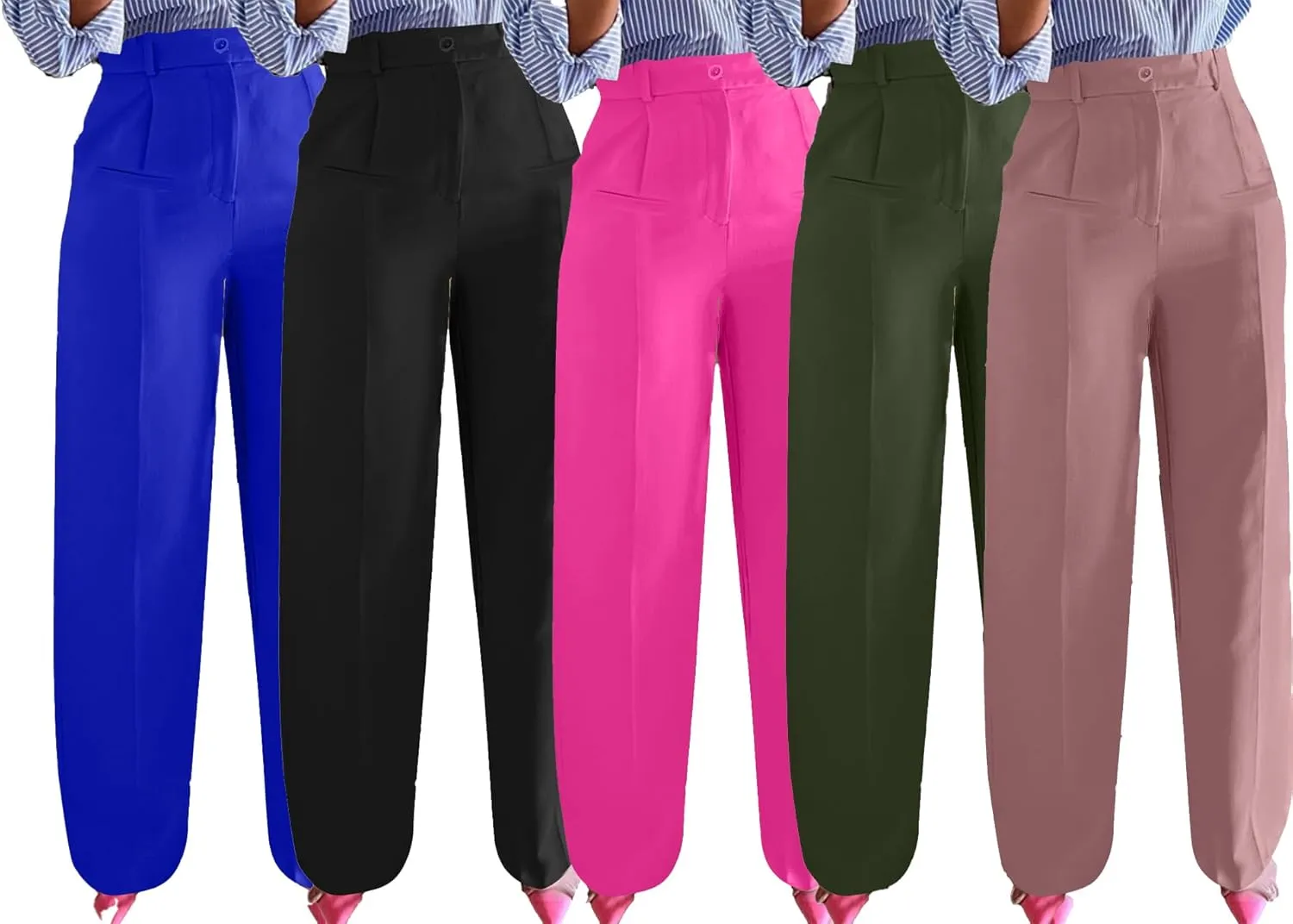 Tbahhir Women High Waisted Work Pants Wide Leg Dress Pants Straight Trousers Casual Business Slacks with Pockets