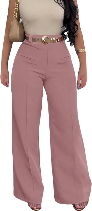 Tbahhir Women High Waisted Work Pants Wide Leg Dress Pants Straight Trousers Casual Business Slacks with Pockets