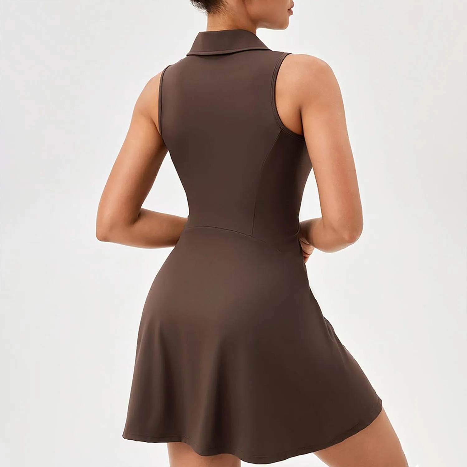 Tennis Dress for Women - Golf Dress Turn-Down Collar Zipper Athletic Dresses Slim High Waisted Sleeveless Sport Skirt