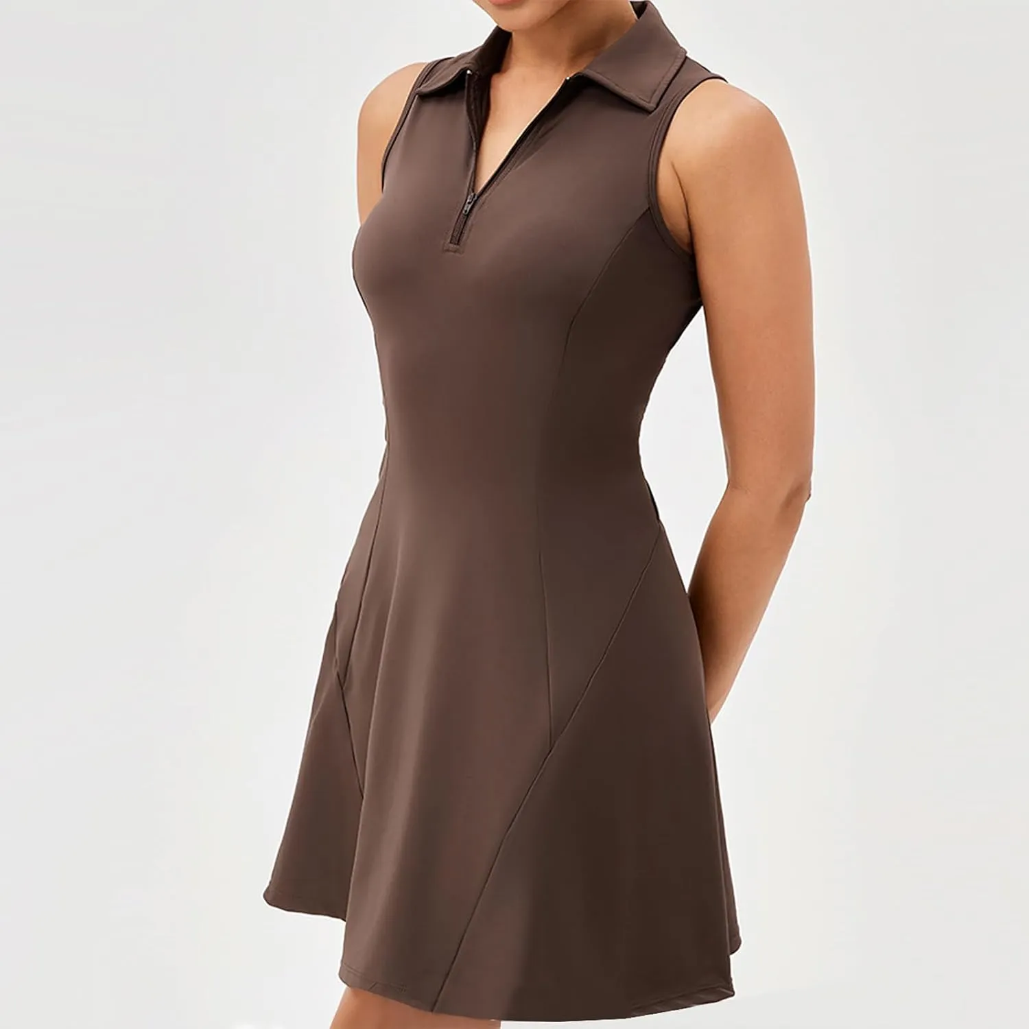 Tennis Dress for Women - Golf Dress Turn-Down Collar Zipper Athletic Dresses Slim High Waisted Sleeveless Sport Skirt