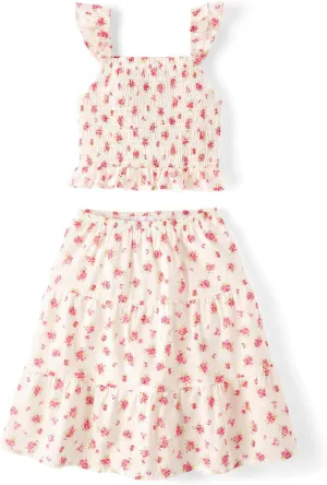 The Children's Place girls Smocked Top and Skirt 2 Piece Set