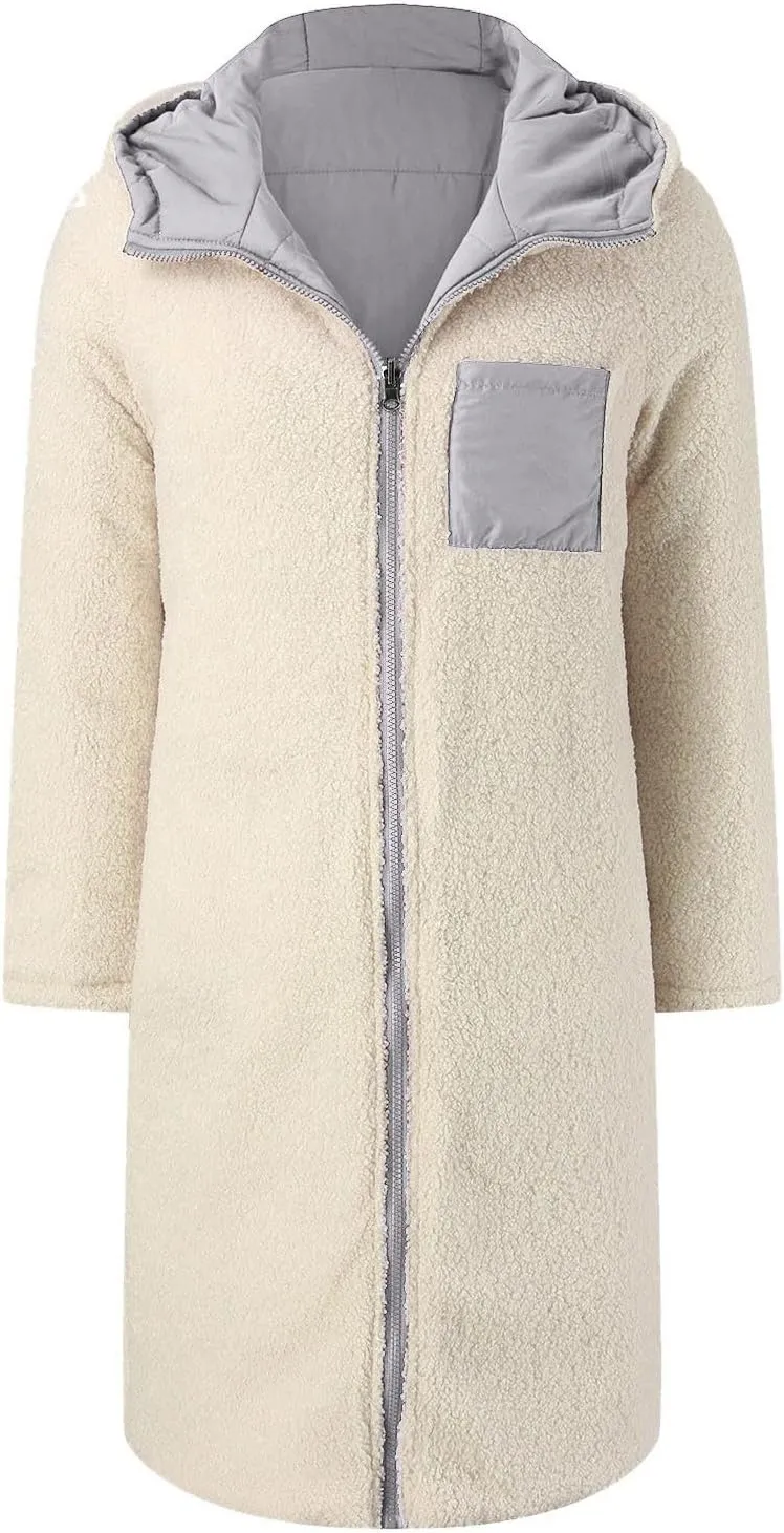 Thicken Fleece Lined for Women Puffer Coat Padded Jacket Plus Size Fleece Jacket Color Block Lightweight Heated Long