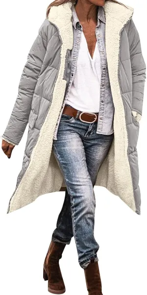 Thicken Fleece Lined for Women Puffer Coat Padded Jacket Plus Size Fleece Jacket Color Block Lightweight Heated Long