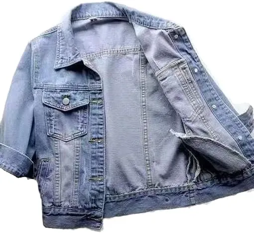 TIAFORD Women's 3/4 Sleeve Cropped Denim Jacket Casual Button Down Lapel Jean Trucker Jackets Coats with Pockets