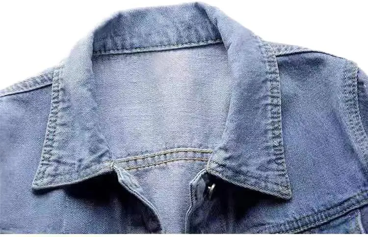 TIAFORD Women's 3/4 Sleeve Cropped Denim Jacket Casual Button Down Lapel Jean Trucker Jackets Coats with Pockets