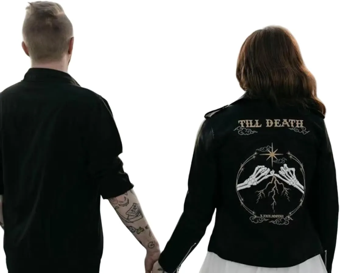 Till Death Black/Ivory Bride Leather Jacket Gothic Celestial Western Wedding