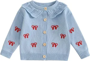 Toddler Baby Girl Thin Knit Sweater Coat Long Sleeve Button Up Cardigan Cable-Knit Knitwear Jacket Fall Winter Clothes