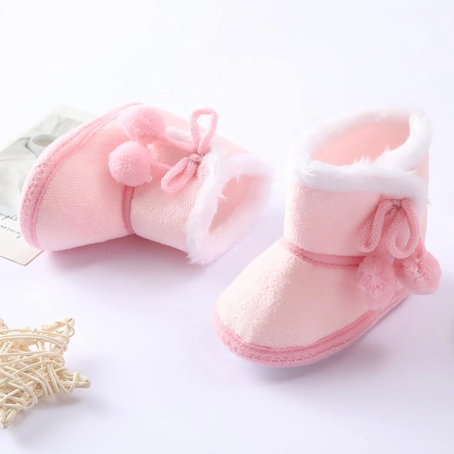 Toddler Side Front Booties Kids Girls Boys Snow Short Boots Baby Infant Newborn Fuzzy Lined Slip On Flat Shoes