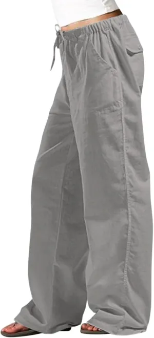 Trendy Outfits for Women 2025 Summer High Waisted Cotton Linen Palazzo Wide Leg Long Lounge Pant Trousers with Pockets