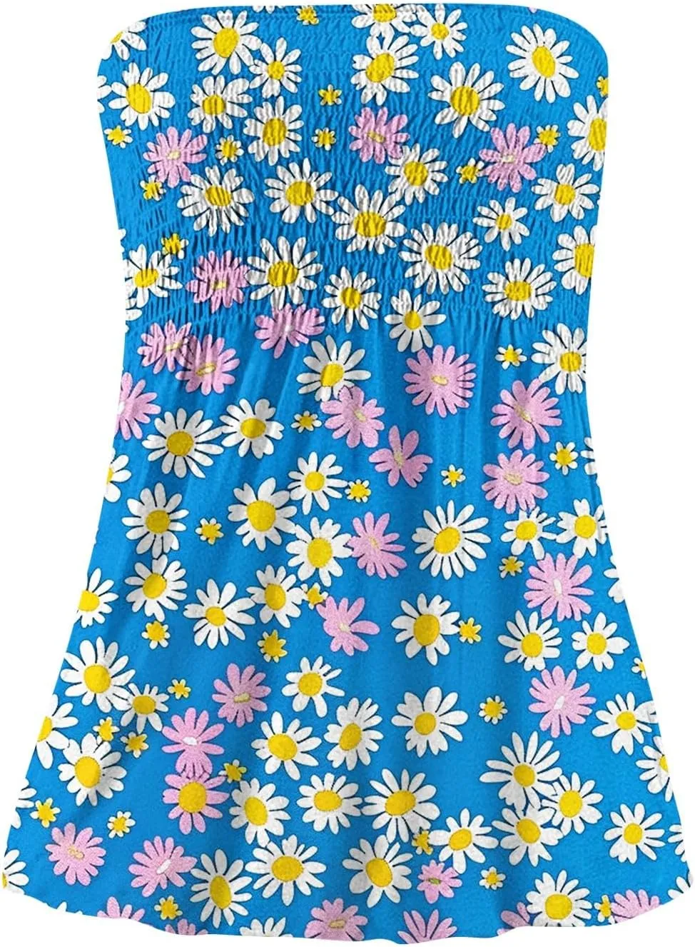 Tube Tops for Women Smocked Ruffled Floral Print Tanks Sleeveless Strapless Tube Tops Business Casual Bandeau