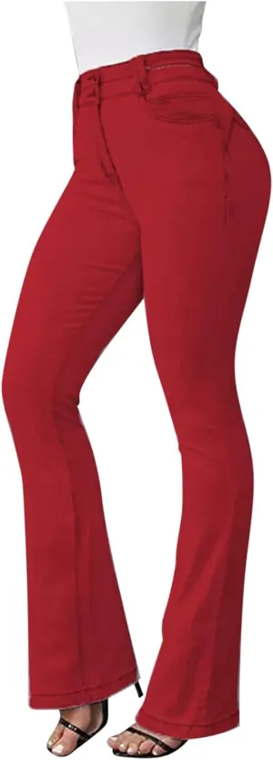 Uillui Bell Bottom Jeans for Women High Waist Slim Fit Flare Denim Pants Fashion Casual Button Pocket Trousers Straight Pant