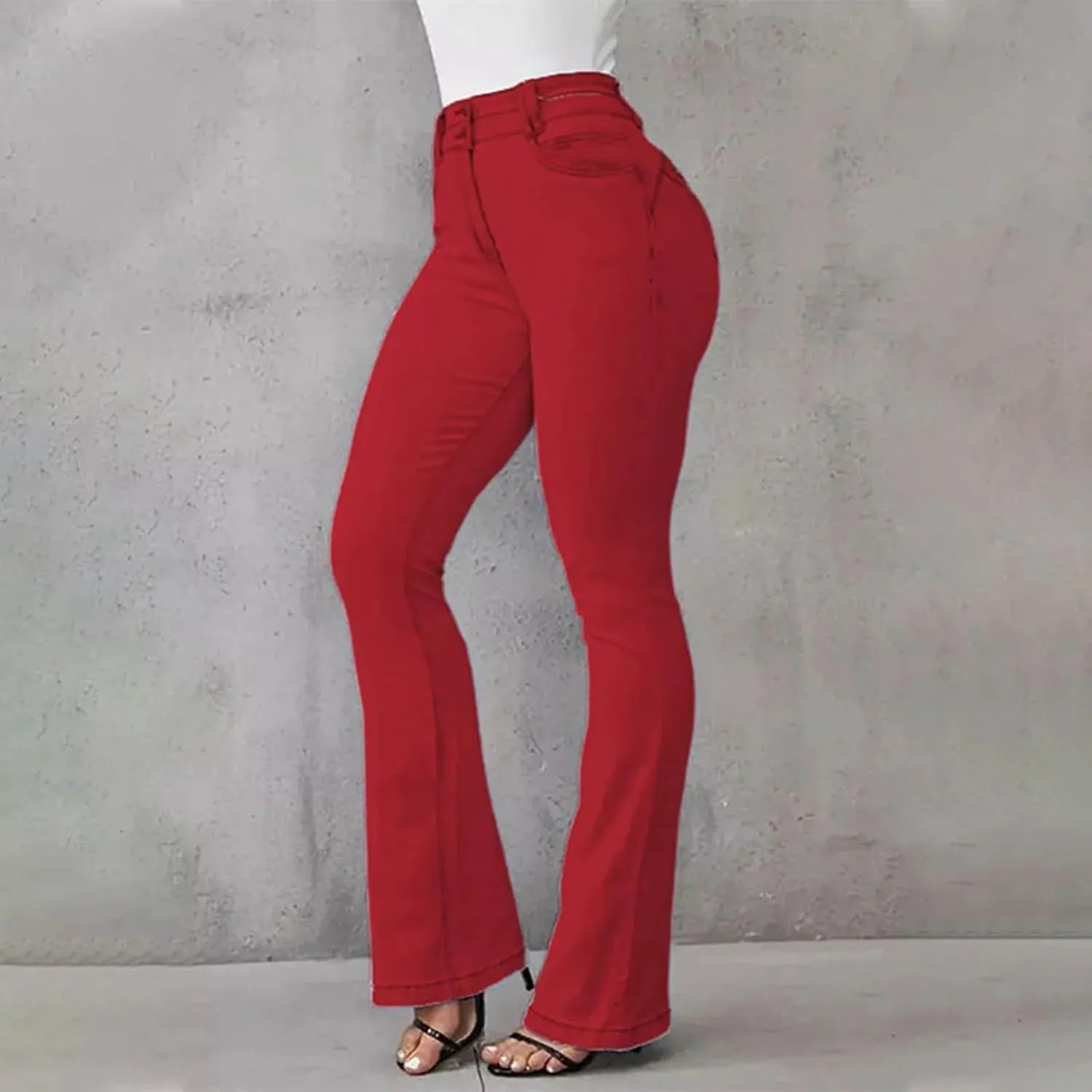 Uillui Bell Bottom Jeans for Women High Waist Slim Fit Flare Denim Pants Fashion Casual Button Pocket Trousers Straight Pant