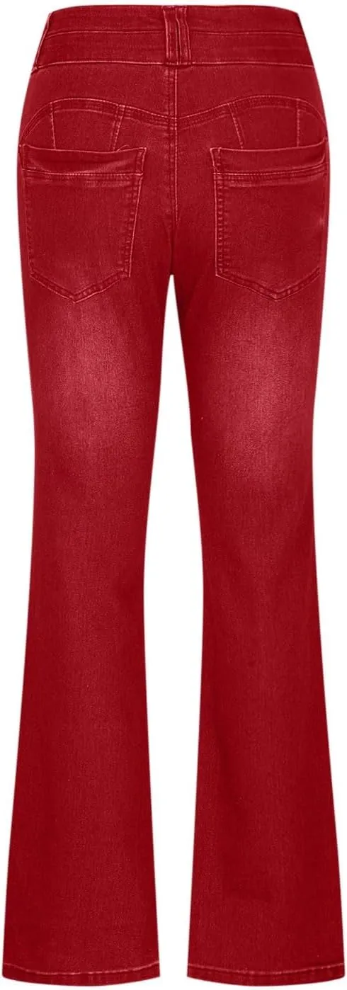 Uillui Bell Bottom Jeans for Women High Waist Slim Fit Flare Denim Pants Fashion Casual Button Pocket Trousers Straight Pant