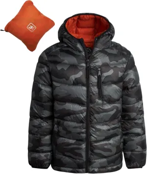 URBAN REPUBLIC Boys Foldable Hooded Jacket  Insulated Weather Resistant Bubble Puffer Windbreaker Coat for Boys Sizes 4-20