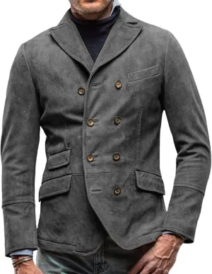 utcoco Mens Casual Slim Fit Blazer Jacket Notched Collar Double Breasted Jackets