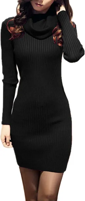 v28 Sweater Dress for Women Ribbed Knit Fitted midi Sexy Fall Winter Bodycon Cowl Neck Dresses