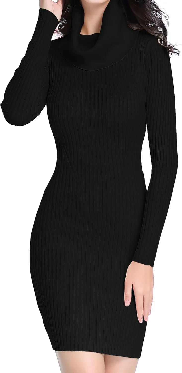 v28 Sweater Dress for Women Ribbed Knit Fitted midi Sexy Fall Winter Bodycon Cowl Neck Dresses