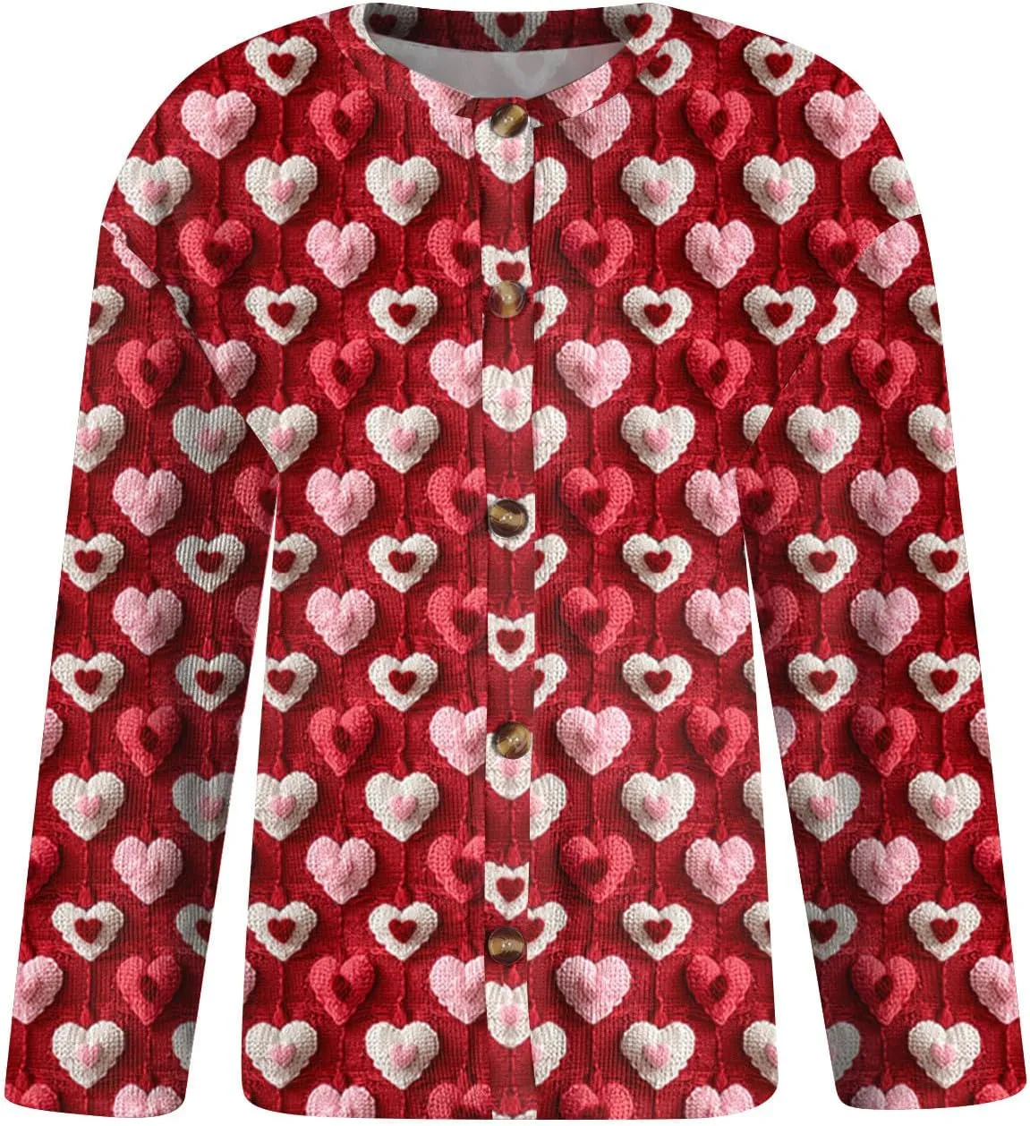 Valentines Sweater Women,Ladies' Fashion Long Sleeved Sweater Festival Valentine's Day Heart Printed Jacket Cardigan