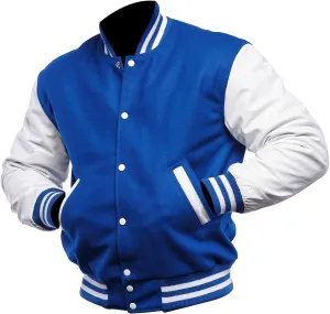 Varsity Blank Baseball College Bomber High School Plain Letterman Jacket Leather Sleeves Wool Coat
