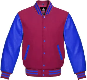Varsity Jacket Baseball Letterman Bomber School Collage Premium Wool & Royal Blue Genuine leather sleeves