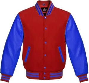 Varsity Jacket Baseball Letterman Bomber School Collage Premium Wool & Royal Blue Genuine leather sleeves