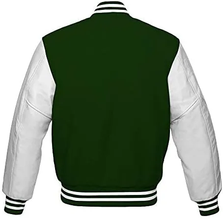 Varsity jacket Baseball Letterman Bomber School Collage Premium Wool and Genuine White Leather Sleeves Jacket