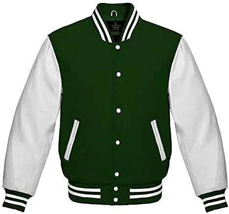Varsity jacket Baseball Letterman Bomber School Collage Premium Wool and Genuine White Leather Sleeves Jacket