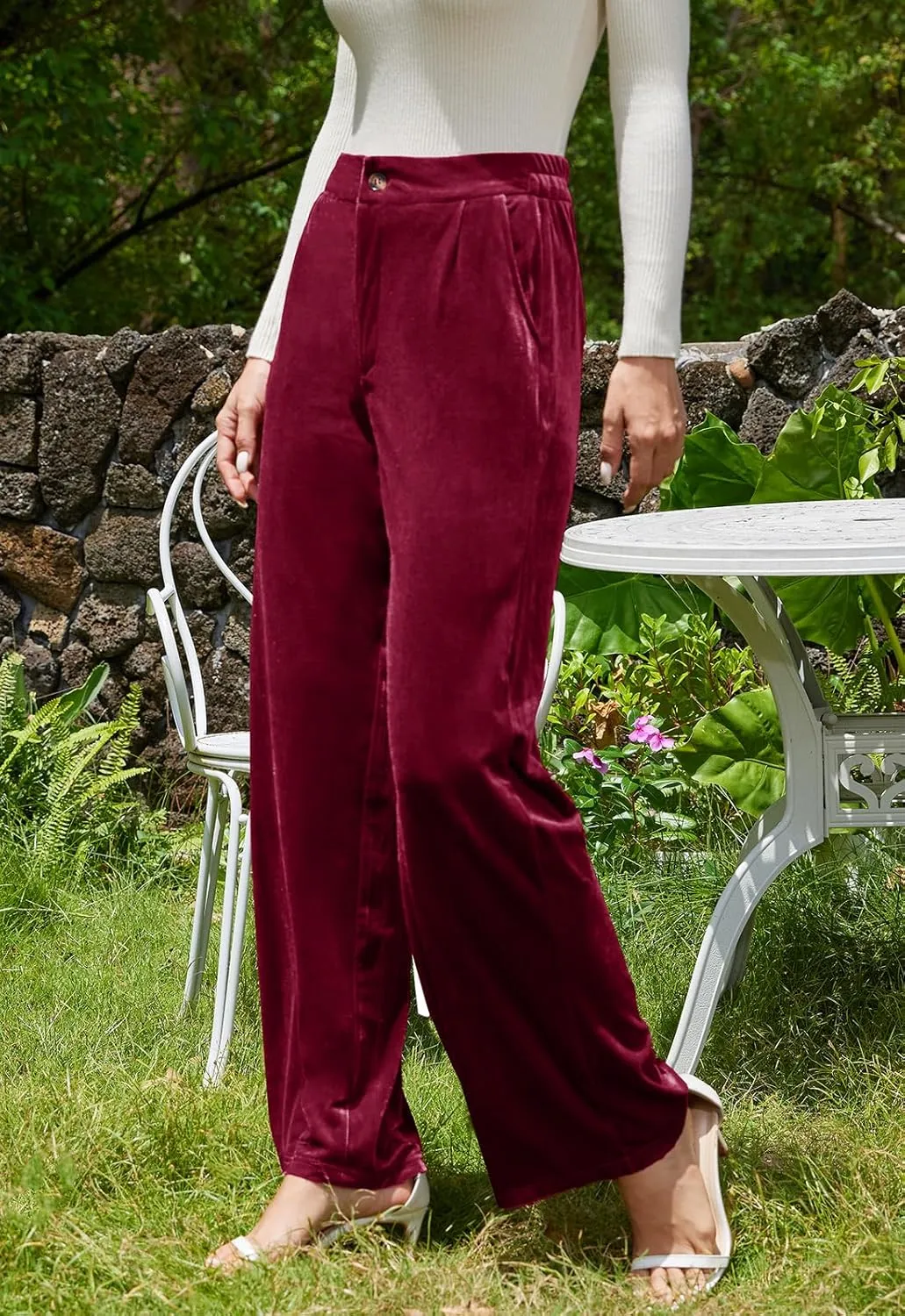 Velvet Pants for Women Dressy Women Casual Wide Leg Pants Stretchy High Waisted Velour Palazzo Pants