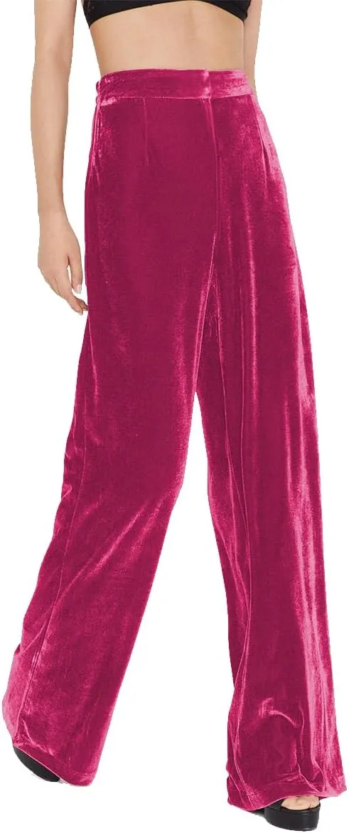 Velvet Pants for Women High Waist Loose Wide Leg Pants Casual Office Velour Long Trousers with Pockets
