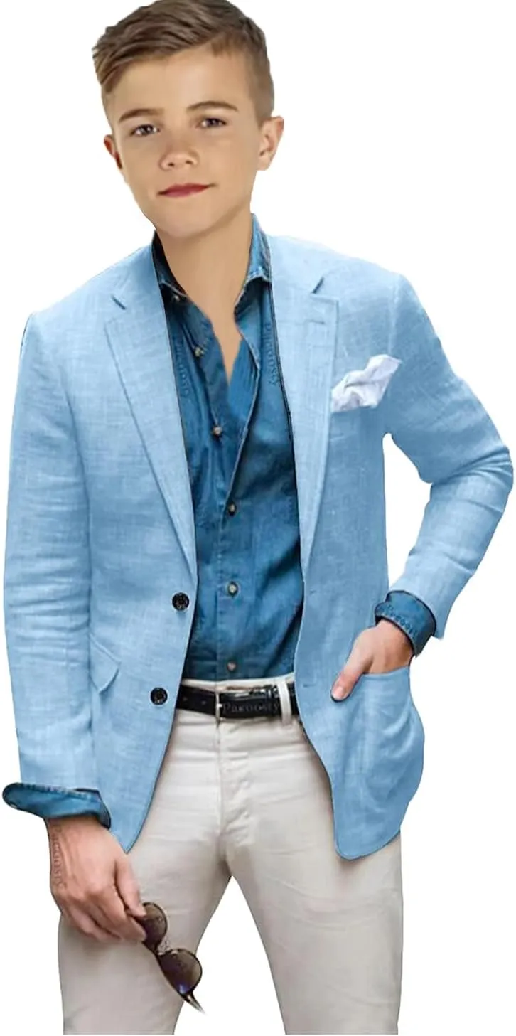 VENNYNG Boys Linen Blazer Slim Fit Suit Jacket Lightweight Summer Beach Wedding Kids Casual Party Children