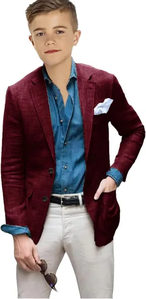 VENNYNG Boys Linen Blazer Slim Fit Suit Jacket Lightweight Summer Beach Wedding Kids Casual Party Children