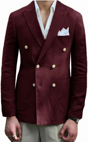 VENNYNG Men's Linen Blazer Summer Jacket Beach Casual Sport Coat Tailored Fit Double Breasted Blazer Six-Buttons