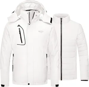 wantdo Men's 3 in 1 Waterproof Ski Jacket Warm Winter Snow Coat Puffer Rain Jacket