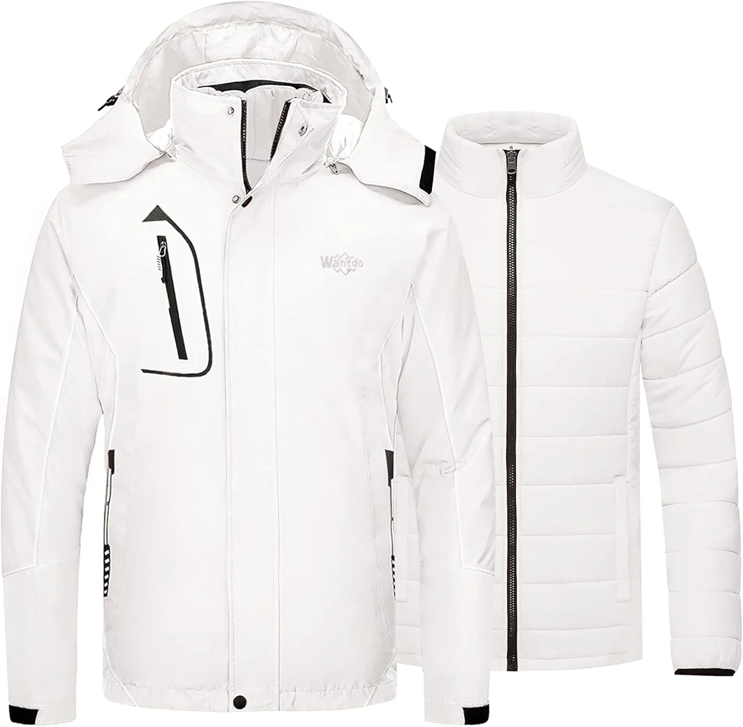 wantdo Men's 3 in 1 Waterproof Ski Jacket Warm Winter Snow Coat Puffer Rain Jacket