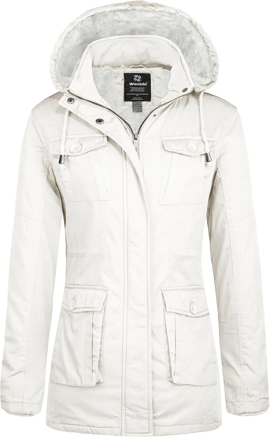 wantdo Women's Winter Parka Coat Sherpa Lined Warm Cotton Jacket with Removable Hood