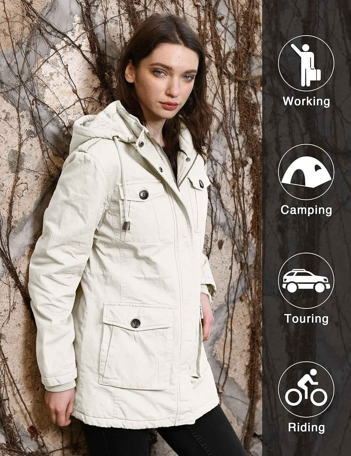 wantdo Women's Winter Parka Coat Sherpa Lined Warm Cotton Jacket with Removable Hood