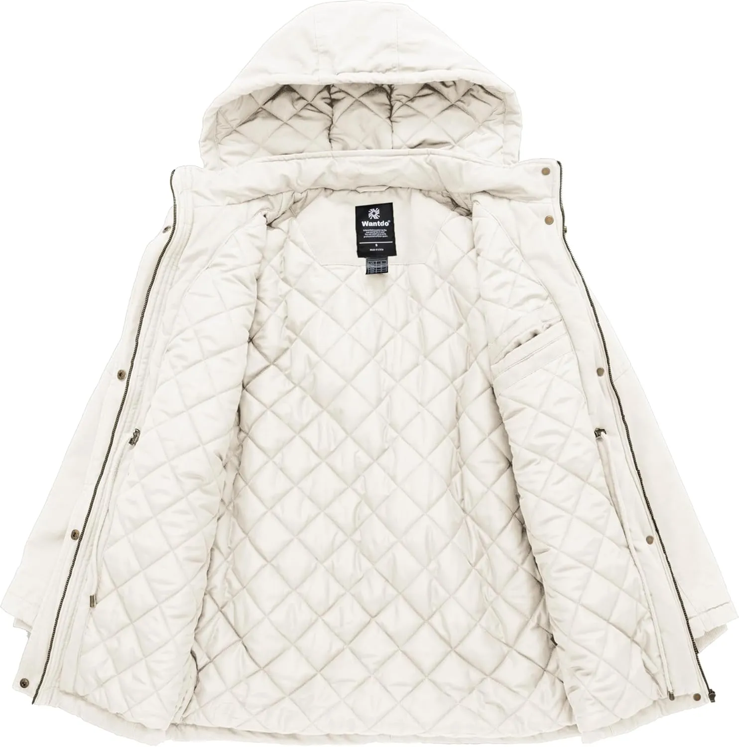 wantdo Women's Winter Parka Coat Sherpa Lined Warm Cotton Jacket with Removable Hood