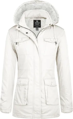 wantdo Women's Winter Parka Coat Sherpa Lined Warm Cotton Jacket with Removable Hood