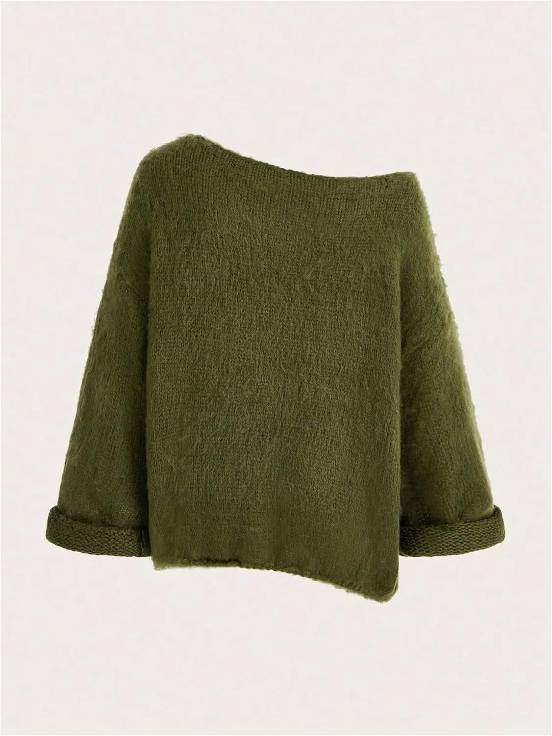 WDIRARA Women's One Shoulder Long Sleeve Oversized Sweater Asymmetrical Pullover Knit Top