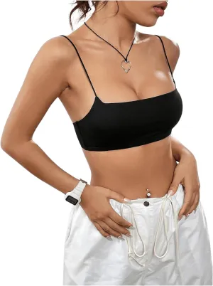 WDIRARA Women's Sleeveless Solid Crop Cami Top Spaghetti Strap Slim Summer Camisole