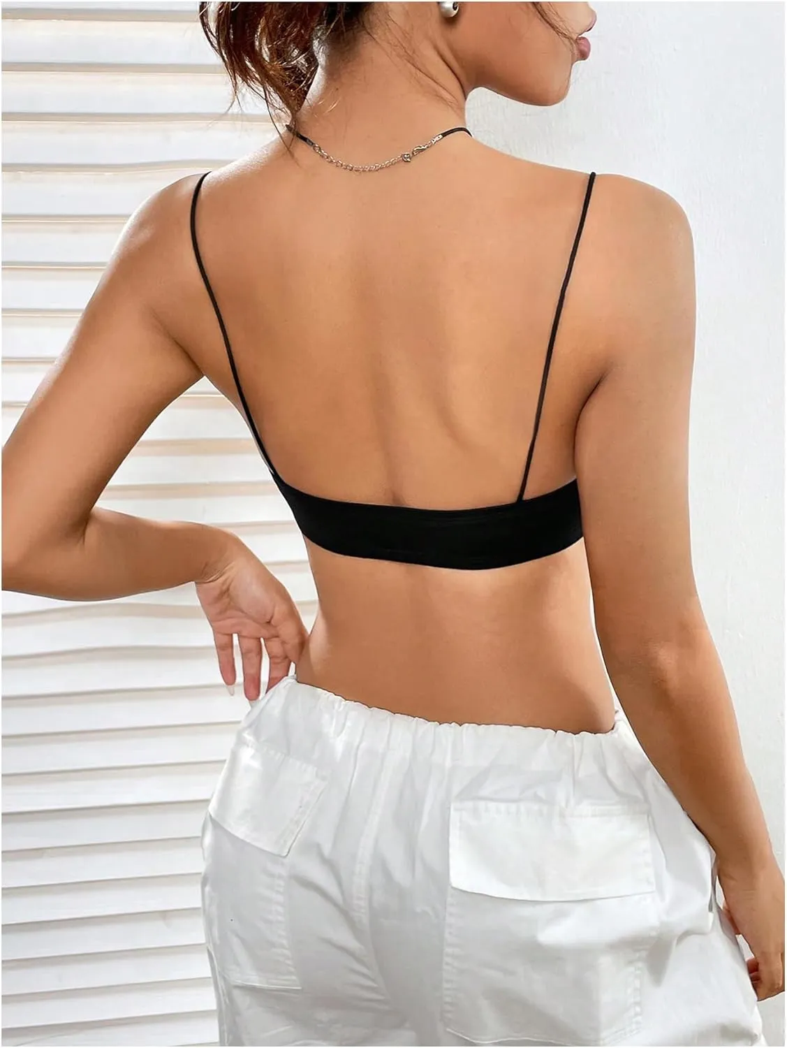 WDIRARA Women's Sleeveless Solid Crop Cami Top Spaghetti Strap Slim Summer Camisole
