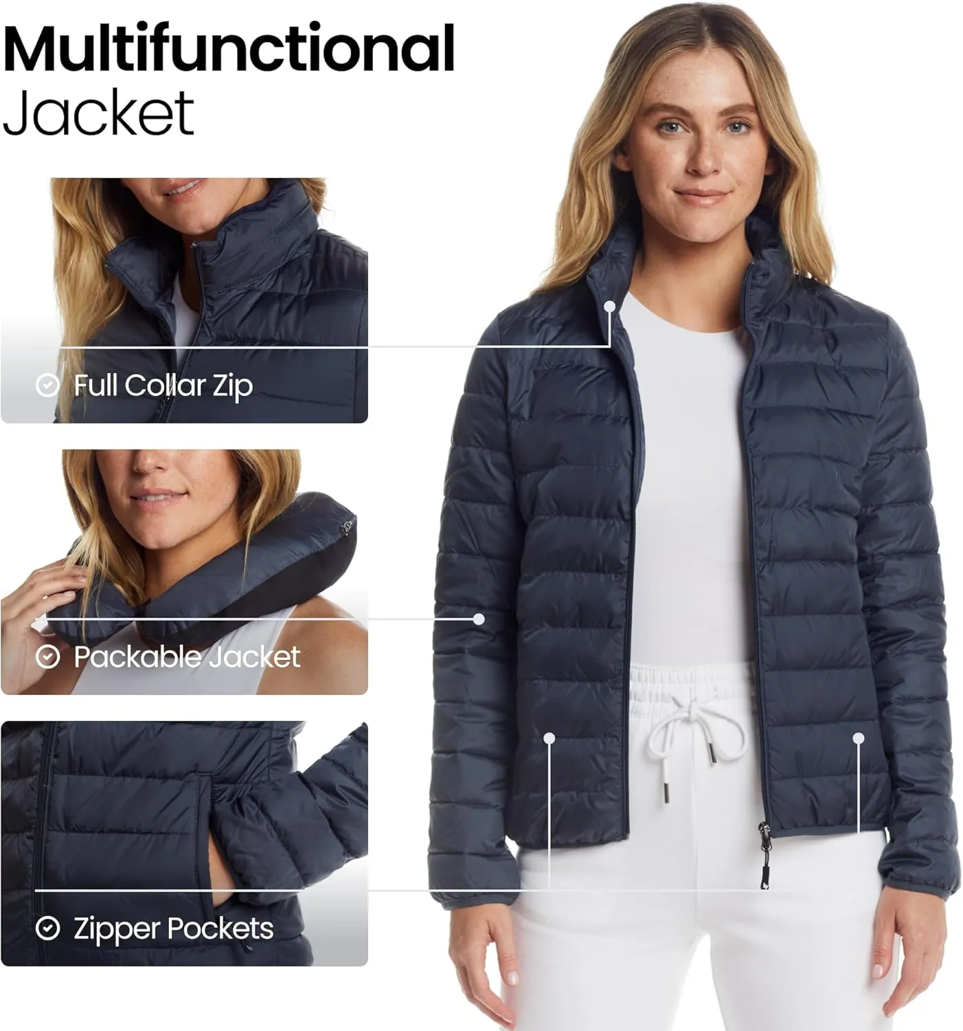 Weatherproof Womens Puffer Jackets - Packable Travel Neck Pillow Alternative Down Puffer Jacket Women (S-XXL)