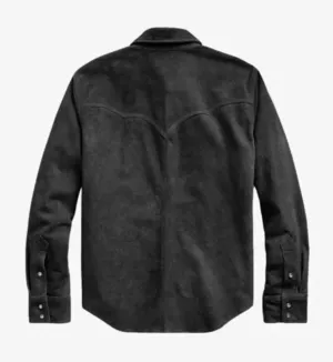 Western Denim Style Roughout Suede Shirt - Soft Genuine Suede Leather Journeyman Down Shacket Jacket