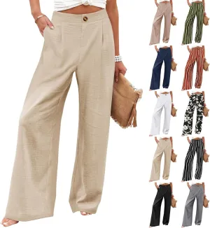Wide Leg Dress Pants for Women Business Casual Elastic Waist Comfy Work Pants Baggy Lounge Pants Trousers with Pocket