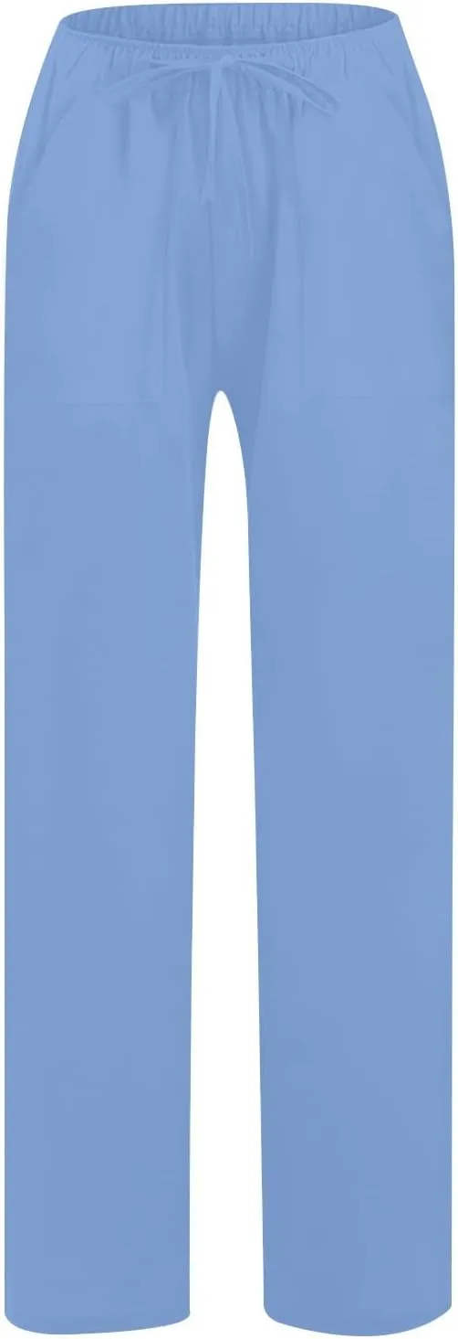 Wide Leg Linen Pants Women Summer Elastic High Waisted Lounge Pants Beach Trouser with Pockets Casual Slacks Clothes