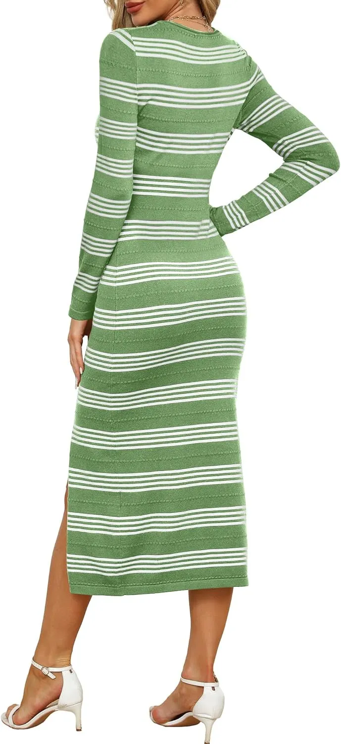 WIHOLL Womens Lightweight Knit Spring Sweater Dress Long Sleeve Fitted Side Slit Soft Dresses 2025