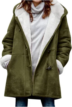 Winter Coats for Women 2024 Plus Size Warm Sherpa Lined Fleece Jacket Hoodies Horn Button Fleece Thicken Coat