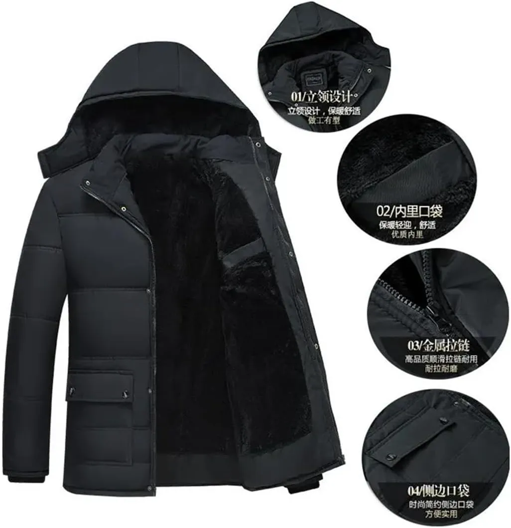 Winter Jacket Men Thick Warm Parkas Casual Cotton Padded Fleece Coats Hooded Plus fleece Outwear