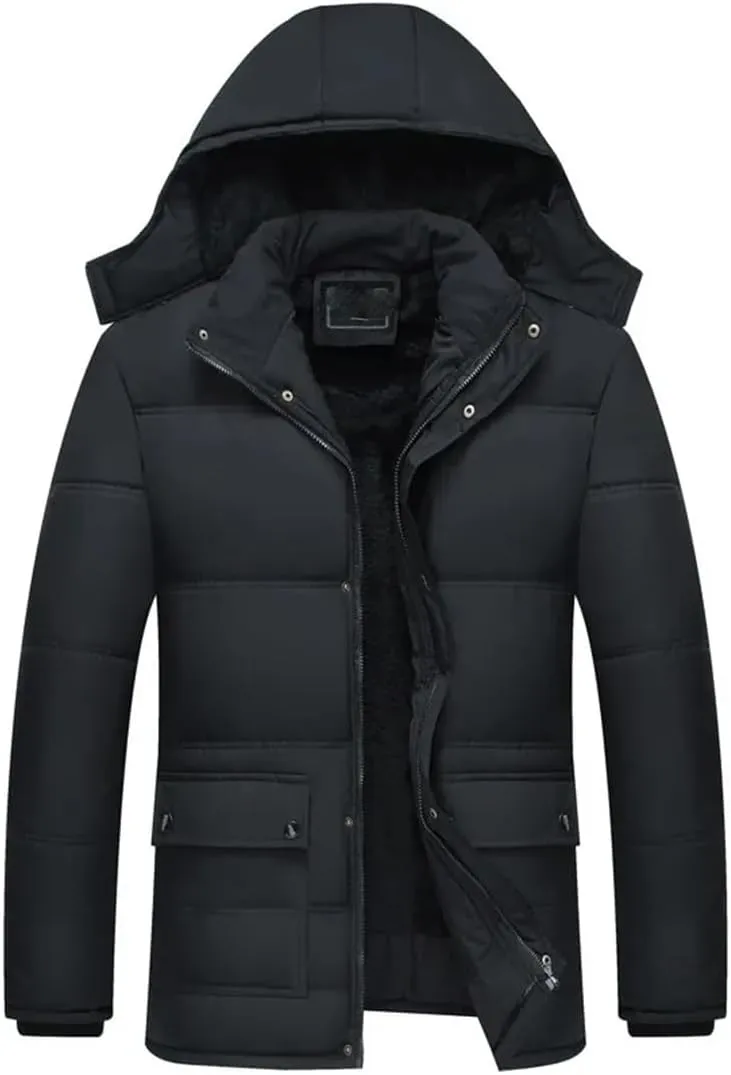 Winter Jacket Men Thick Warm Parkas Casual Cotton Padded Fleece Coats Hooded Plus fleece Outwear
