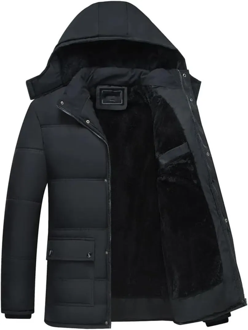 Winter Jacket Men Thick Warm Parkas Casual Cotton Padded Fleece Coats Hooded Plus fleece Outwear